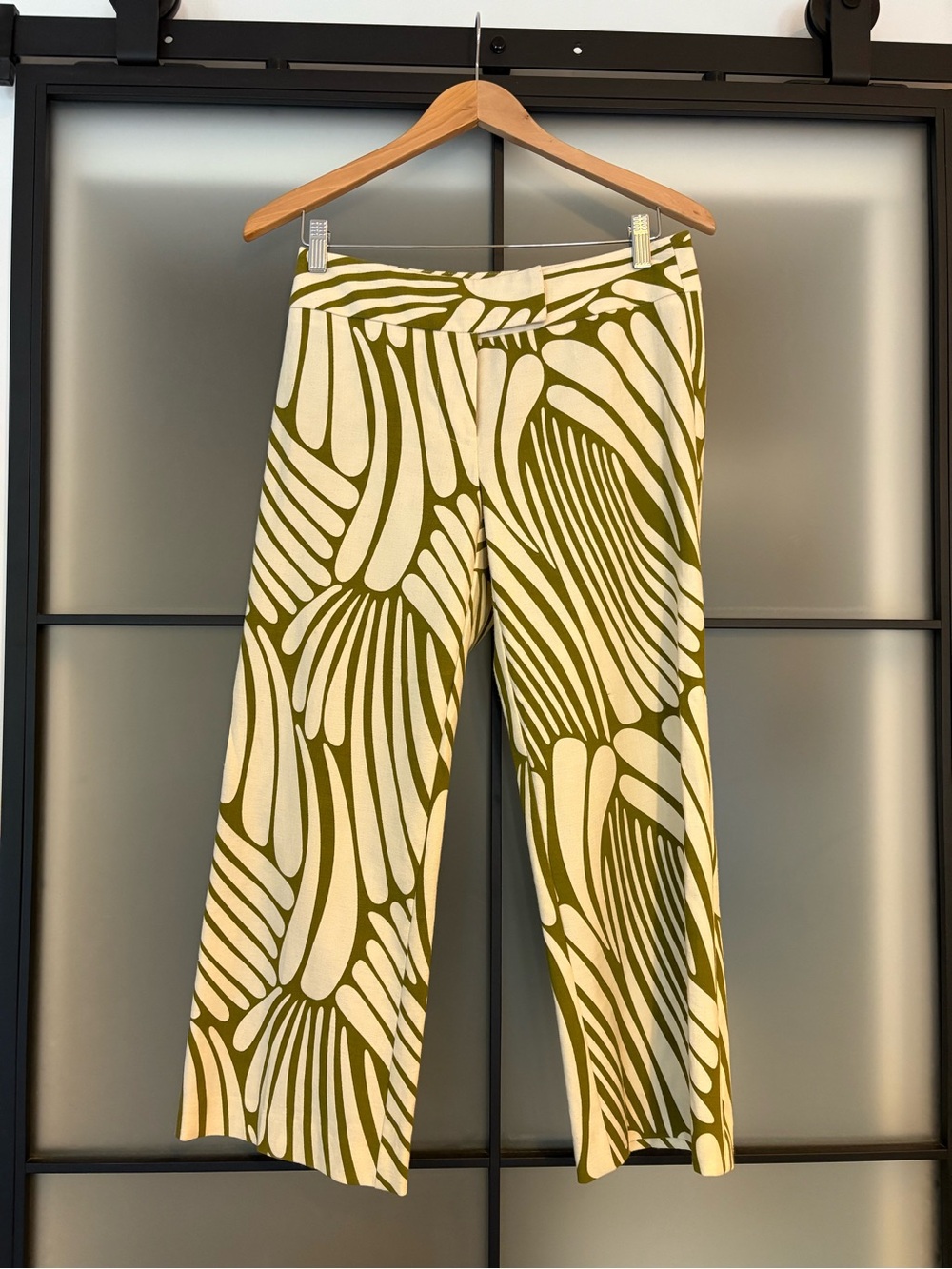 Trina Turk Olive Green & Cream Abstract Print Pants